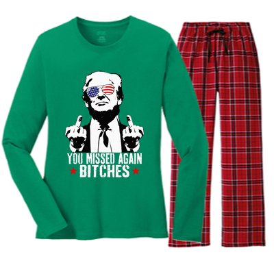 You Missed Again Bitches Women's Long Sleeve Flannel Pajama Set 