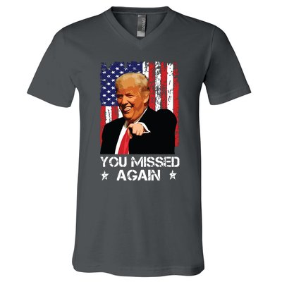 You Missed Again Trump 2024 Usa Flag V-Neck T-Shirt