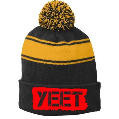 Yeet Meme Army Stamp Style Stripe Pom Pom Beanie