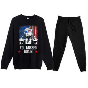 You Missed Again Trump 2024 Us President American Flag Premium Crewneck Sweatsuit Set