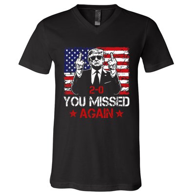 You Missed Again Trump 2024 Election Us Flag V-Neck T-Shirt