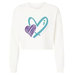 You Matter Awareness Wear Teal Purple Ribbon Cropped Pullover Crew