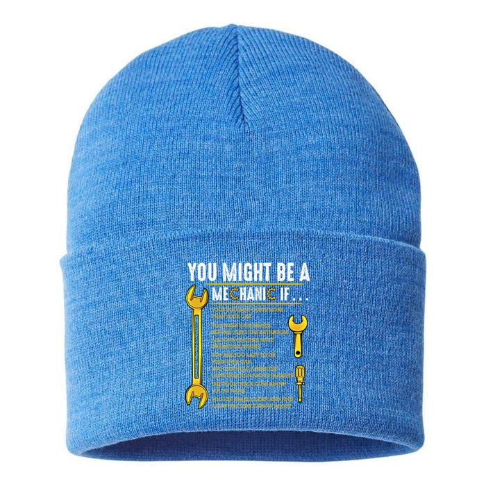 You Might Be A Mechanic If Funny Sarcastic Humor Quotes Great Gift Sustainable Knit Beanie