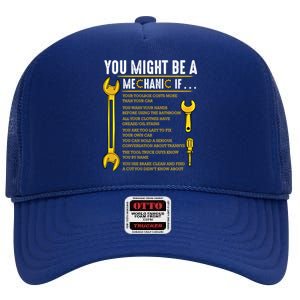 You Might Be A Mechanic If Funny Sarcastic Humor Quotes Great Gift High Crown Mesh Back Trucker Hat