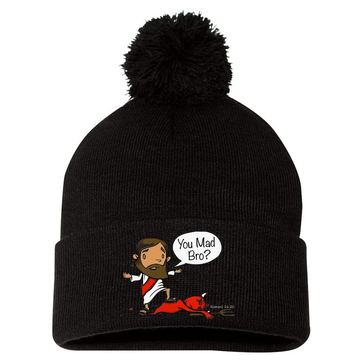 You Mad Bro Funny Jesus Pom Pom 12in Knit Beanie