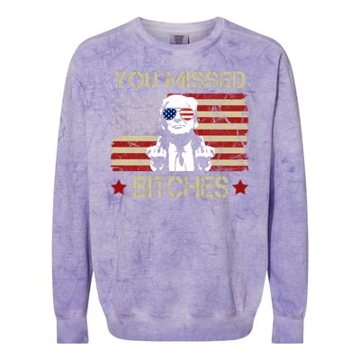 You Missed B!!Ches Donald Trump Middle Finger Usa Flag Colorblast Crewneck Sweatshirt