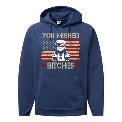 You Missed B!!Ches Donald Trump Middle Finger Usa Flag Performance Fleece Hoodie