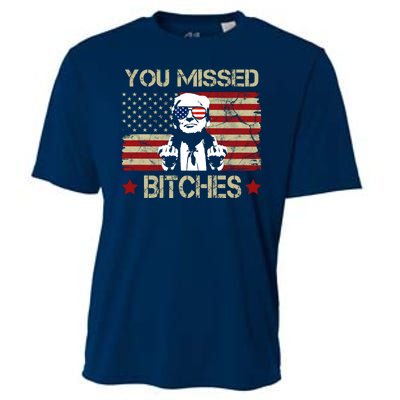 You Missed B!!Ches Donald Trump Middle Finger Usa Flag Cooling Performance Crew T-Shirt