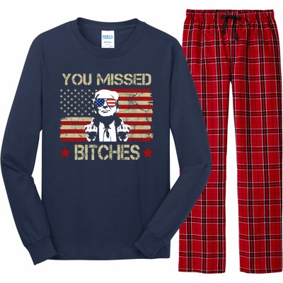 You Missed B!!Ches Donald Trump Middle Finger Usa Flag Long Sleeve Pajama Set