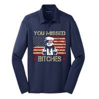 You Missed B!!Ches Donald Trump Middle Finger Usa Flag Silk Touch Performance Long Sleeve Polo