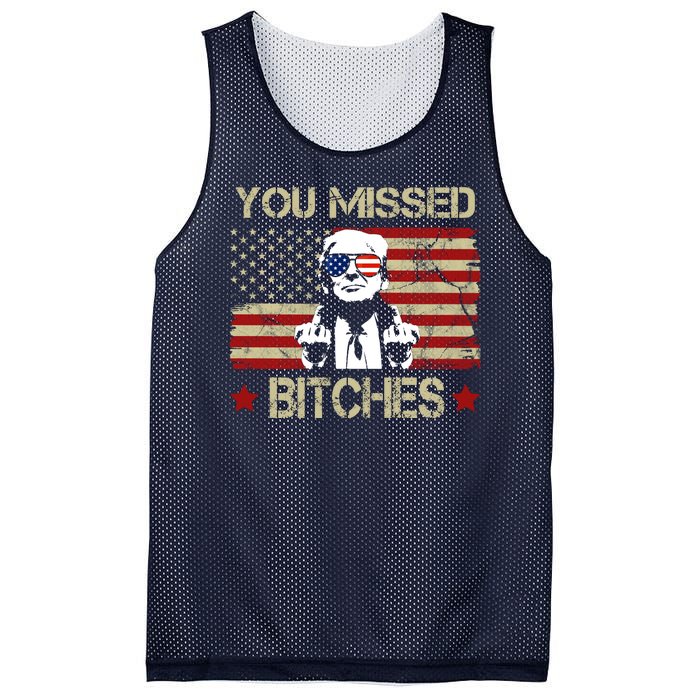 You Missed B!!Ches Donald Trump Middle Finger Usa Flag Mesh Reversible Basketball Jersey Tank