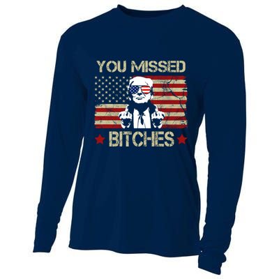 You Missed B!!Ches Donald Trump Middle Finger Usa Flag Cooling Performance Long Sleeve Crew