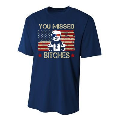 You Missed B!!Ches Donald Trump Middle Finger Usa Flag Performance Sprint T-Shirt