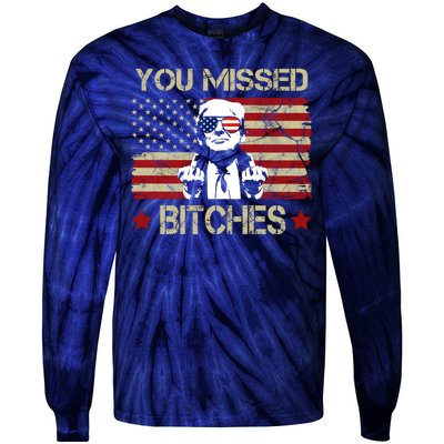 You Missed B!!Ches Donald Trump Middle Finger Usa Flag Tie-Dye Long Sleeve Shirt