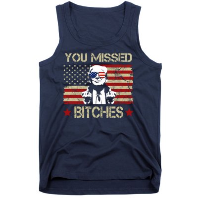 You Missed B!!Ches Donald Trump Middle Finger Usa Flag Tank Top