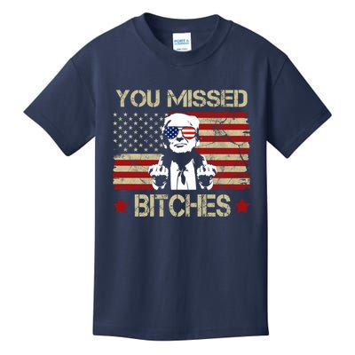 You Missed B!!Ches Donald Trump Middle Finger Usa Flag Kids T-Shirt