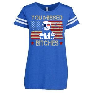 You Missed B!!Ches Donald Trump Middle Finger Usa Flag Enza Ladies Jersey Football T-Shirt