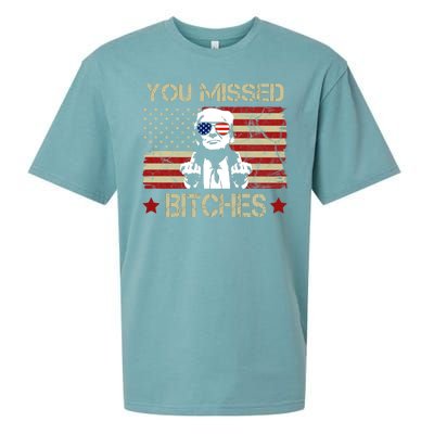 You Missed B!!Ches Donald Trump Middle Finger Usa Flag Sueded Cloud Jersey T-Shirt