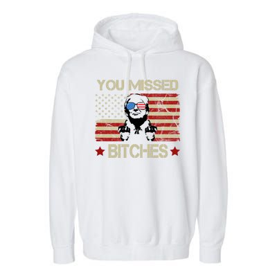 You Missed B!!Ches Donald Trump Middle Finger Usa Flag Garment-Dyed Fleece Hoodie