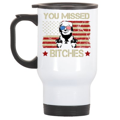 You Missed B!!Ches Donald Trump Middle Finger Usa Flag Stainless Steel Travel Mug