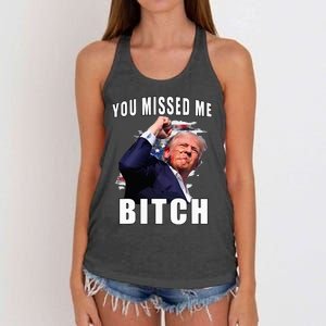 You Missed Bitch Trump Shot Shooting Trump Women's Knotted Racerback Tank