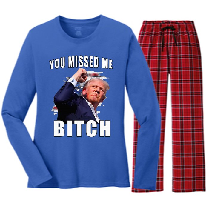 You Missed Bitch Trump Shot Shooting Trump Women's Long Sleeve Flannel Pajama Set 