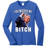 You Missed Bitch Trump Shot Shooting Trump Ladies Long Sleeve Shirt