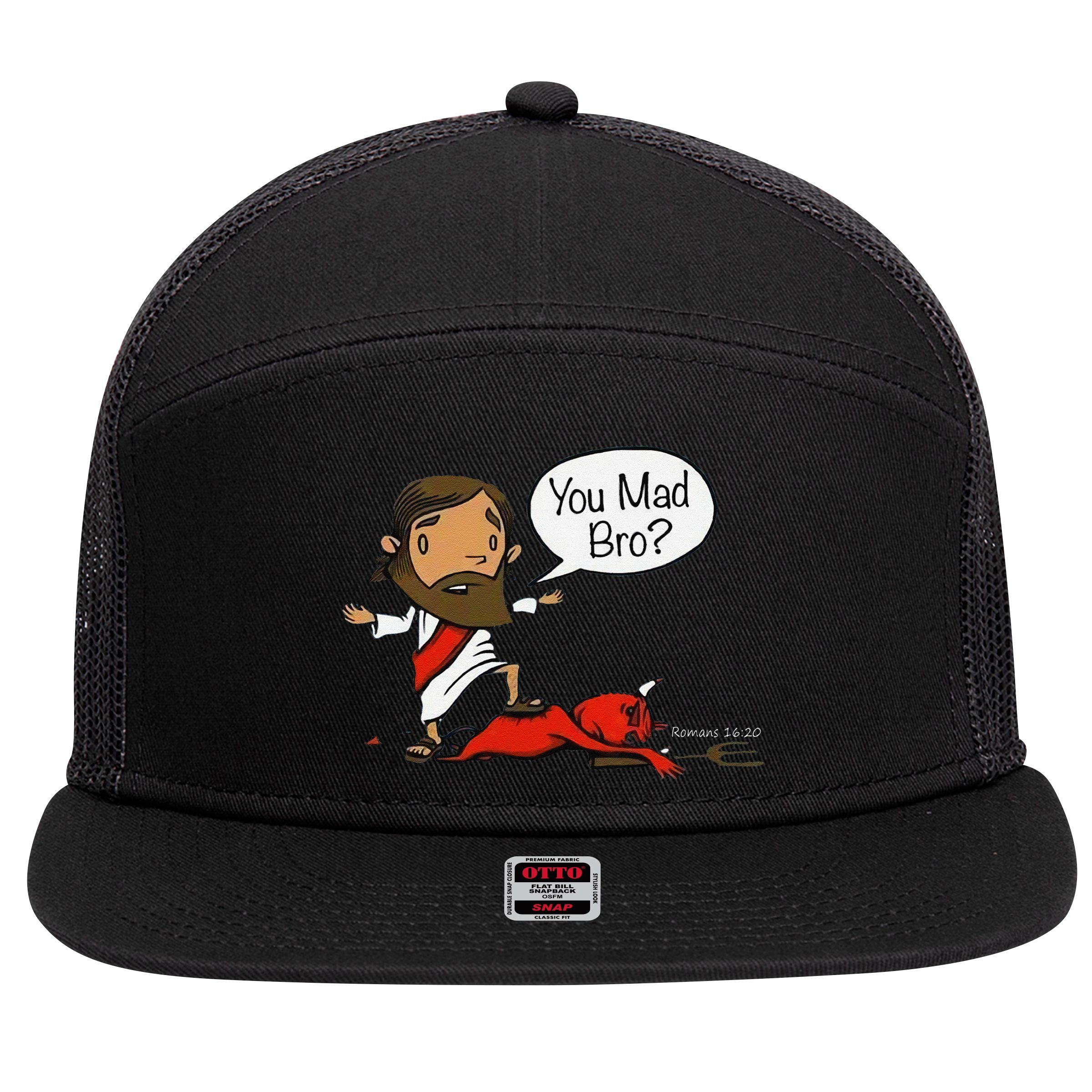 You Mad Bro Funny Jesus 7 Panel Mesh Trucker Snapback Hat