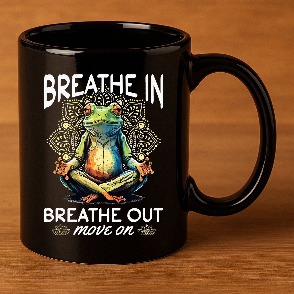 Yoga Meditation Breathe In Breathe Out Move On 11oz C Handle Ceramic Mug