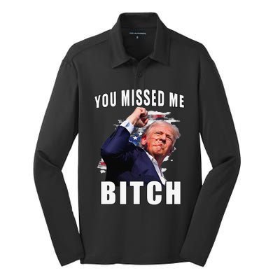 You Missed Bitch Trump Shot Shooting Trump Silk Touch Performance Long Sleeve Polo