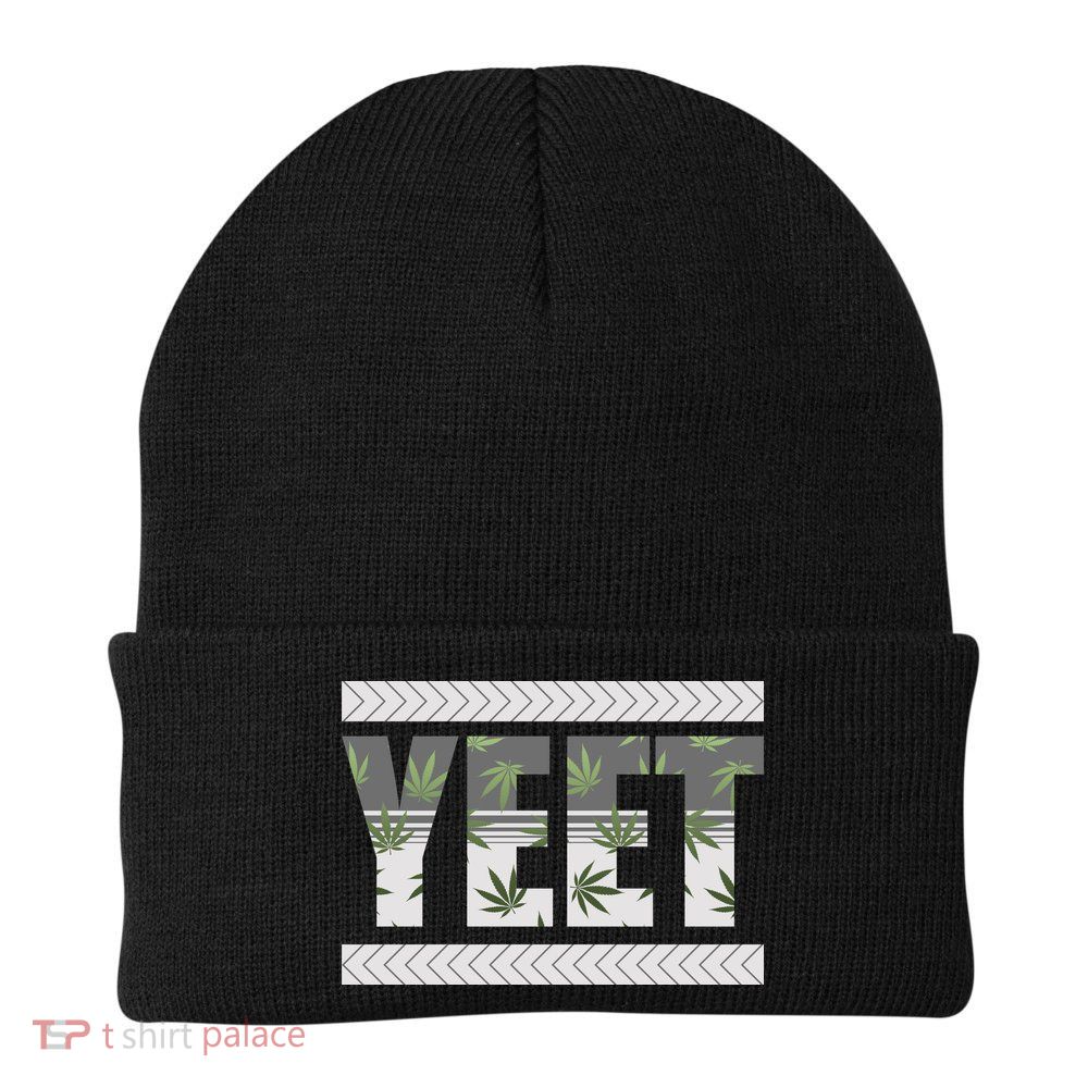 Yeet Meme Cannabis Leaf Pattern Knit Cap Winter Beanie