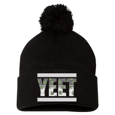 Yeet Meme Cannabis Leaf Pattern Pom Pom 12in Knit Beanie