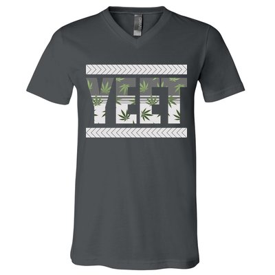 Yeet Meme Cannabis Leaf Pattern V-Neck T-Shirt