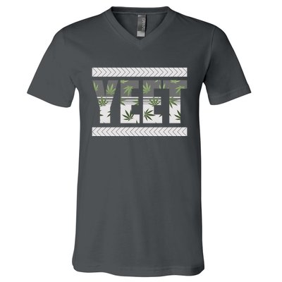 Yeet Meme Cannabis Leaf Pattern V-Neck T-Shirt