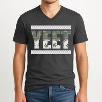 Yeet Meme Cannabis Leaf Pattern V-Neck T-Shirt