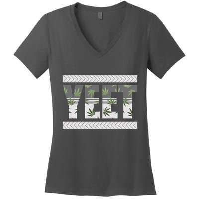 Yeet Meme Cannabis Leaf Pattern Women's V-Neck T-Shirt