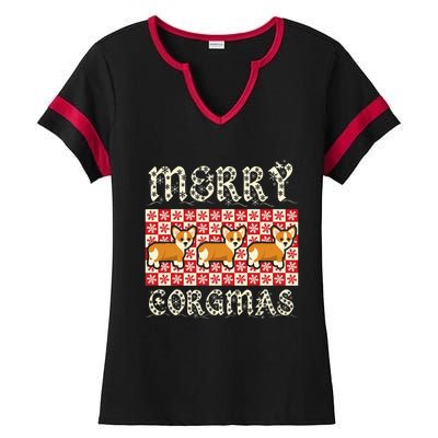 Yule Merry Corgmas Xmas Dog Breed Design Corgi Dogs Ladies Halftime Notch Neck Tee