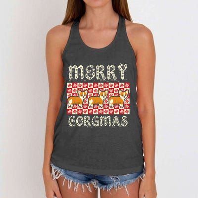 Yule Merry Corgmas Xmas Dog Breed Design Corgi Dogs Women's Knotted Racerback Tank