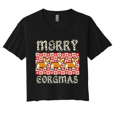 Yule Merry Corgmas Xmas Dog Breed Design Corgi Dogs Women's Crop Top Tee