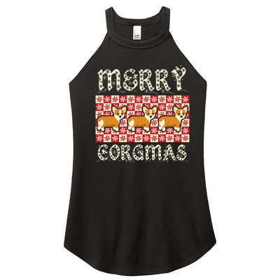 Yule Merry Corgmas Xmas Dog Breed Design Corgi Dogs Women's Perfect Tri Rocker Tank