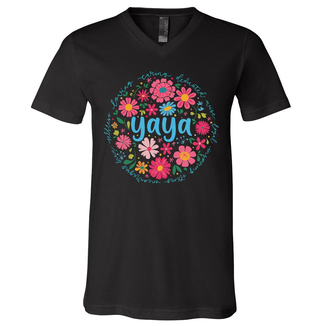 Yaya Mothers Day For Grandma Wildflower Floral Women V-Neck T-Shirt