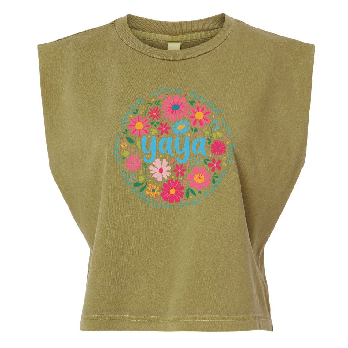 Yaya Mothers Day For Grandma Wildflower Floral Women Garment-Dyed Women's Muscle Tee