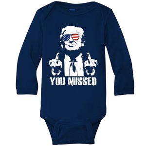 You Missed Donald Trump 2024 Finger Usa United States Presidential Election Baby Long Sleeve Bodysuit