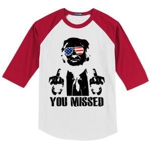 You Missed Donald Trump 2024 Finger Usa United States Presidential Election Kids Colorblock Raglan Jersey