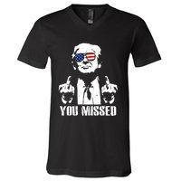 You Missed Finger Trump 2024 Take America Back Pennsylvania Rally V-Neck T-Shirt