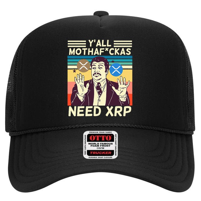 YAll Motha Fuckas Need Xrp Funny Crypto Currency High Crown Mesh Back Trucker Hat