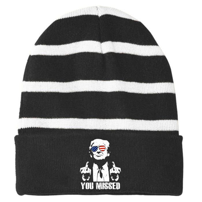 You Missed Finger Trump 2024 Take America Back Pennsylvania Rally Striped Beanie with Solid Band