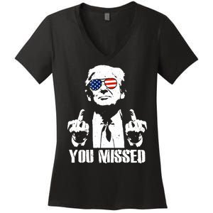 You Missed Finger Trump 2024 Take America Back Pennsylvania Rally Women's V-Neck T-Shirt