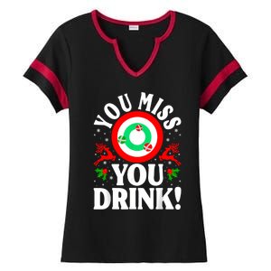 You Miss Game You Drink Game Ugly Christmas Sweater Funny Ladies Halftime Notch Neck Tee