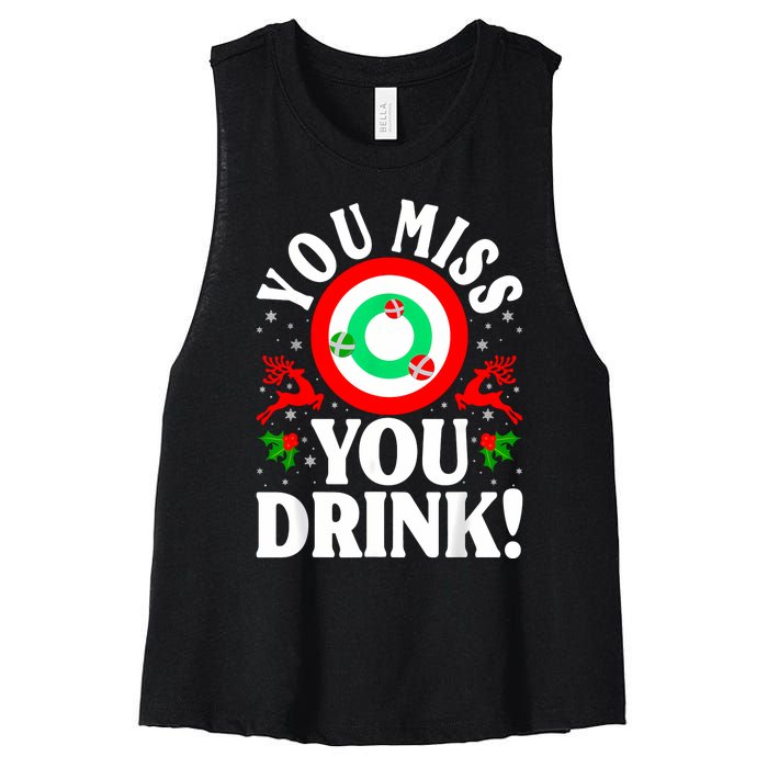 You Miss Game You Drink Game Ugly Christmas Sweater Funny Women's Racerback Cropped Tank